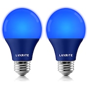 LUXRITE A19 LED Light Bulbs 8W (60W Equivalent) Blue Colored Bulbs Non-Dimmable E26 Base 2-Pack LR21491-2PK